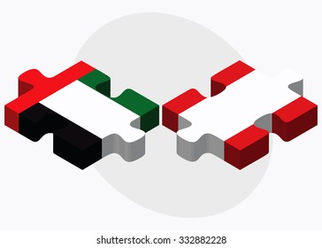 United Arab Emirates and Peru Flags in puzzle isolated on white background