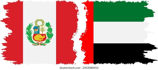 United Arab Emirates and Peru grunge flags connection, vector