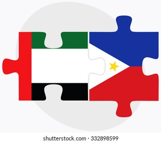 United Arab Emirates and Philippines Flags in puzzle isolated on white background