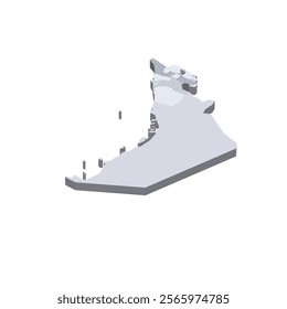 United Arab Emirates political map of administrative divisions - emirates. 3D isometric blank vector map in shades of grey.