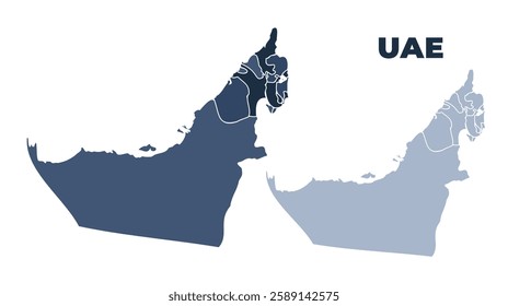 United Arab Emirates political map with states border outline
