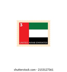 United Arab Emirates postage stamp. United Arab Emirates National Flag Postage Stamp. Stamp with official country flag pattern and countries name vector illustration