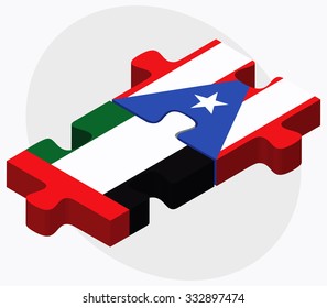 United Arab Emirates and Puerto Rico Flags in puzzle isolated on white background