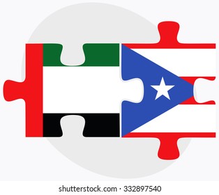 United Arab Emirates and Puerto Rico Flags in puzzle isolated on white background