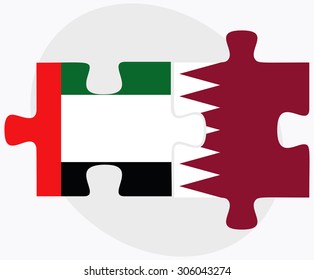 United Arab Emirates and Qatar Flags in puzzle isolated on white background