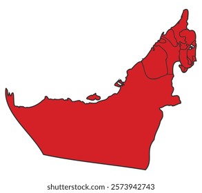 United Arab Emirates red map with border of regions outline vector