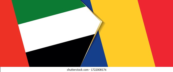 United Arab Emirates and Romania flags, two vector flags symbol of relationship or confrontation.