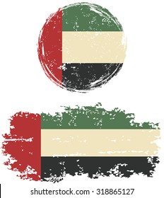 United Arab Emirates round and square grunge flags. Vector illustration. Grunge effect can be cleaned easily. 