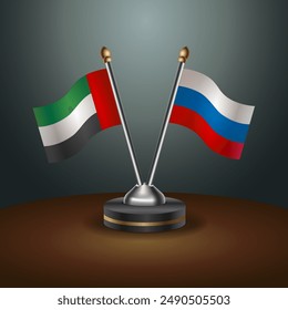 United Arab Emirates and Russian table flags relation with gradient backgrund. Vector Illustration