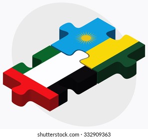 United Arab Emirates and Rwanda Flags in puzzle isolated on white background