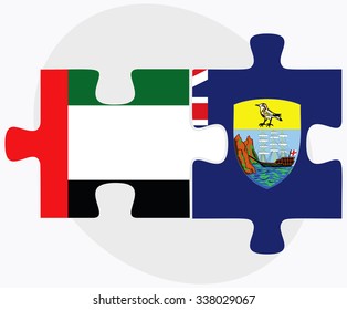 United Arab Emirates and Saint Helena Flags in puzzle isolated on white background