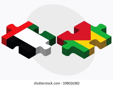 United Arab Emirates and Sao Tome and Principe Flags in puzzle isolated on white background