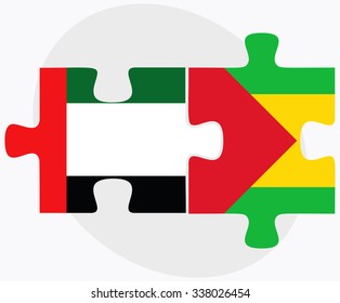 United Arab Emirates and Sao Tome and Principe Flags in puzzle isolated on white background