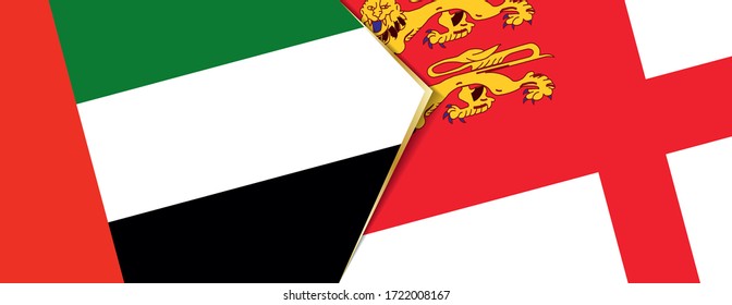 Emiratos Árabes Unidos y banderas Sark, dos banderas vectoriales símbolo de relación o confrontación.