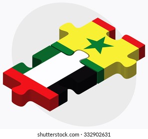 United Arab Emirates and Senegal Flags in puzzle isolated on white background