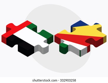 United Arab Emirates and Seychelles Flags in puzzle isolated on white background