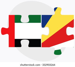 United Arab Emirates and Seychelles Flags in puzzle isolated on white background