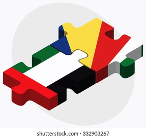 United Arab Emirates and Seychelles Flags in puzzle isolated on white background