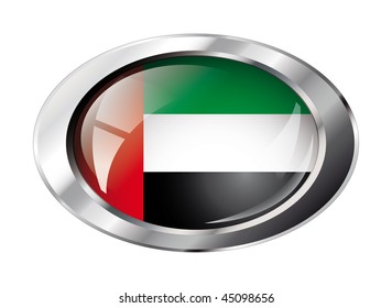 united arab emirates shiny button flag vector illustration. Isolated abstract object against white background.