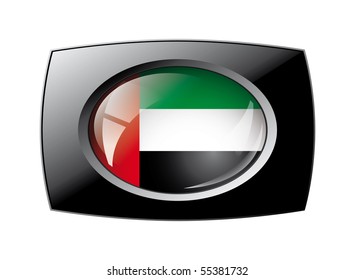 United arab emirates shiny button flag with black frame -  vector illustration. Isolated abstract object against white background.