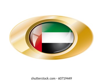 United arab emirates shiny button flag vector illustration. Isolated abstract object on metal background.