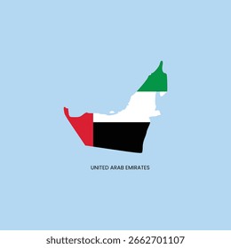 Vereinigte Arabische Emirate einfache Vektorkartengliederung. Abbildung der Landesflagge der VAE innerhalb des Kartenvektors.