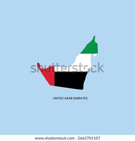 United Arab Emirates simple vector map outline. UAE national flag map design illustration of UAE country flag inside the map vector.