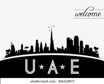 United Arab Emirates skyline silhouette vector design, black and white