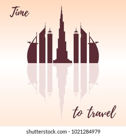 United Arab Emirates skyscrapers silhouette. Dubai buildings and symbol. Design for banner, poster or print.