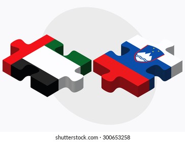 United Arab Emirates and Slovenia Flags in puzzle isolated on white background
