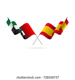 United Arab Emirates and Spain flags. Vector illustration.