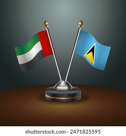 United Arab Emirates and ST. Lucia table flags relation with gradient backgrund