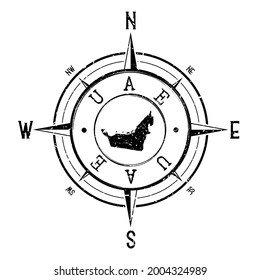 United Arab Emirates Stamp Map Compass Adventure. Illustration Travel Country Symbol. Seal Expedition Wind Rose Icon.
