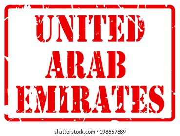 UNITED ARAB EMIRATES stamp with red text on white background