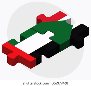 United Arab Emirates and Sudan Flags in puzzle isolated on white background