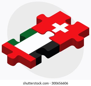 United Arab Emirates and Switzerland Flags in puzzle isolated on white background

