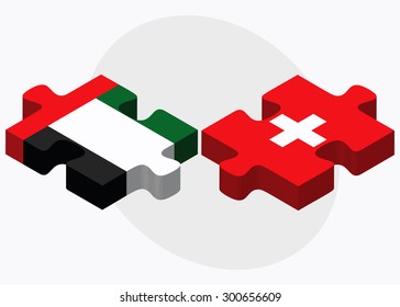 United Arab Emirates and Switzerland Flags in puzzle isolated on white background
