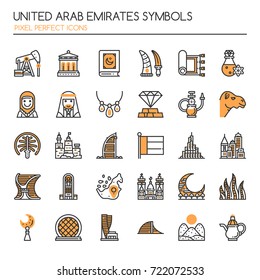 United Arab Emirates Symbols , Thin Line and Pixel Perfect Icons
