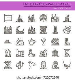 United Arab Emirates Symbols , Thin Line and Pixel Perfect Icons
