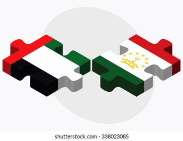 United Arab Emirates and Tajikistan Flags in puzzle isolated on white background