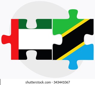 United Arab Emirates and Tanzania Flags in puzzle isolated on white background