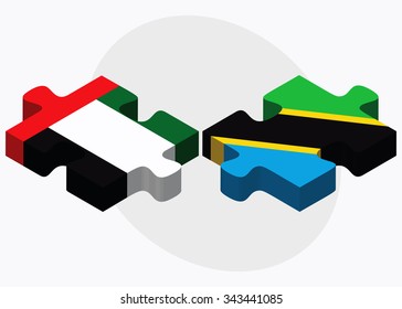 United Arab Emirates and Tanzania Flags in puzzle isolated on white background