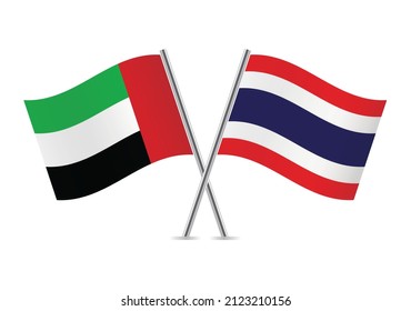 The United Arab Emirates and Thailand crossed flags. UAE and Thai flags, isolated on white background. Vector icon set. Vector illustration.