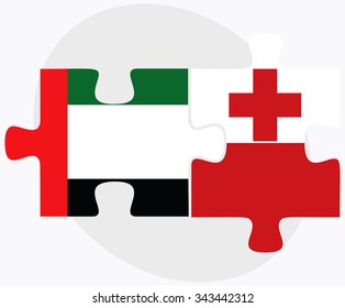 United Arab Emirates and Tonga Flags in puzzle isolated on white background