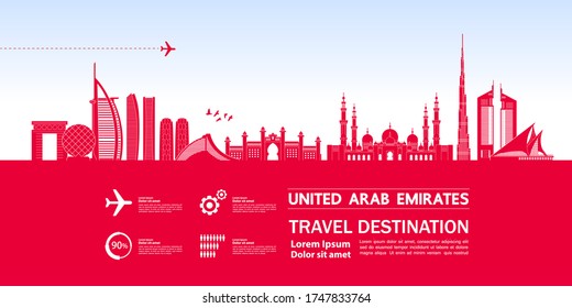 United Arab Emirates travel destination grand vector illustration. 