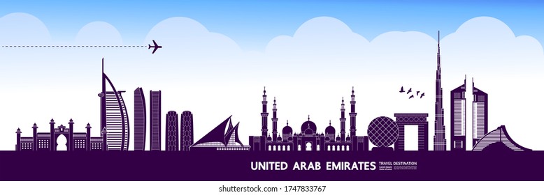 United Arab Emirates travel destination grand vector illustration. 