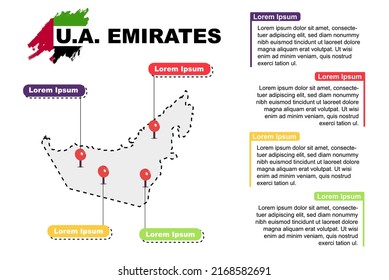 United Arab Emirates travel location infographic, tourism and vacation concept, popular places of United Arab Emirates, country graphic vector template, designed map idea, sightseeing destinations