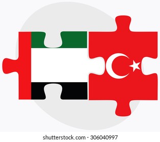 United Arab Emirates and Turkey Flags in puzzle isolated on white background