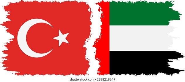 United Arab Emirates and Turkey grunge flags connection, vector