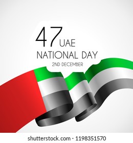 United Arab Emirates UAE 47 national day background with waving flag, balloon, confetti with national colors. Green, red, black, white. Template design layout for card, banner, poster, flyer, card.